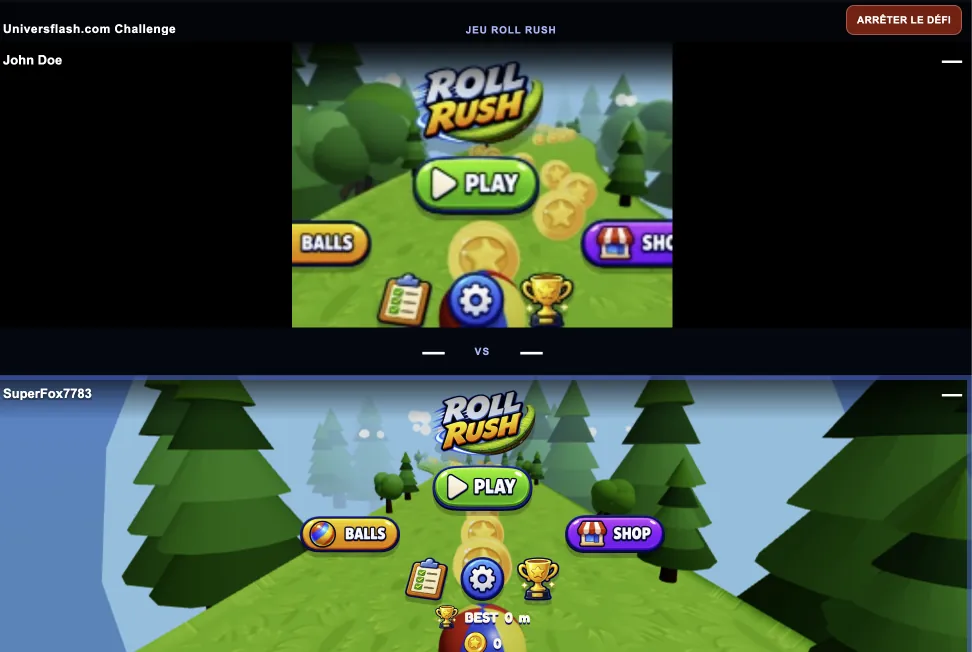 Universflash two-player live challenge screen
